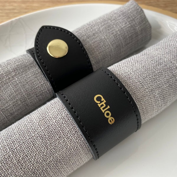 Black Personalised  Leather Napkin Rings