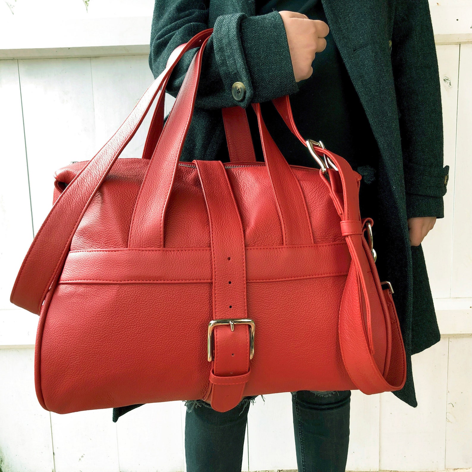 UK Handcrafted Red Leather Overnight Bag Personalised Etsy