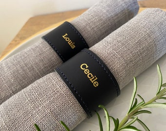 Navy Personalised  Leather Napkin Rings