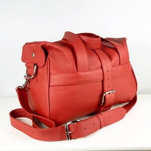 UK Handcrafted Red Leather Overnight Bag Personalised Leather Holdall Travel Bag Duffle Bag Italian Leather UK image 2