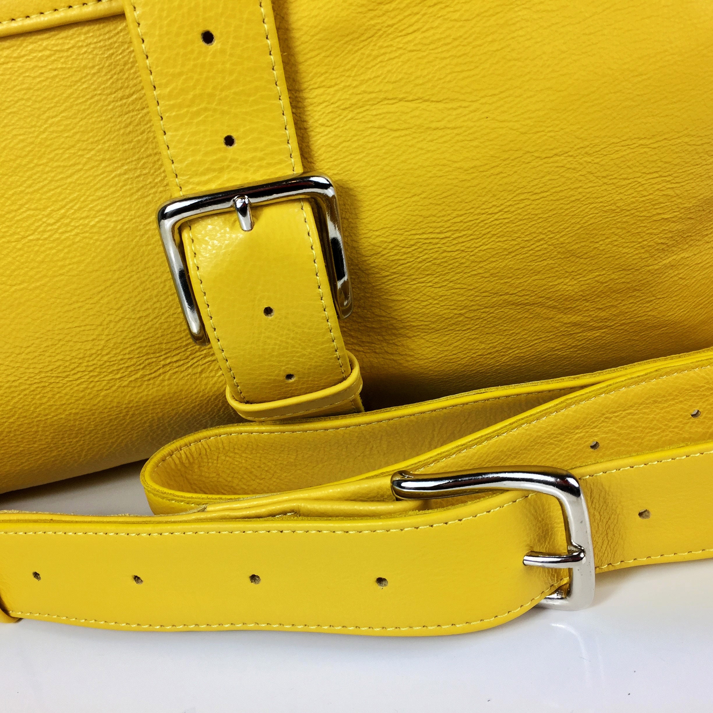 Handcrafted Yellow Leather Travel Bag Personalised Leather Holdall