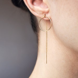 Circle Threader Earrings in 14k gold fill gold hoops long chain earrings minimal hoop earrings dangle earrings gold threaders image 3