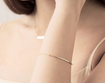 Minimal bar bracelet - everyday gold bracelet - gold bridesmaid bracelet - hammered bar bracelet - 14k gold fill