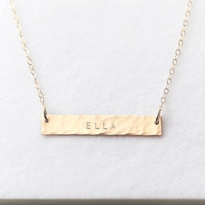 Personalised hammered bar necklace - 14k gold fill, rose gold, sterling silver - name bar necklace - horizontal bar necklace