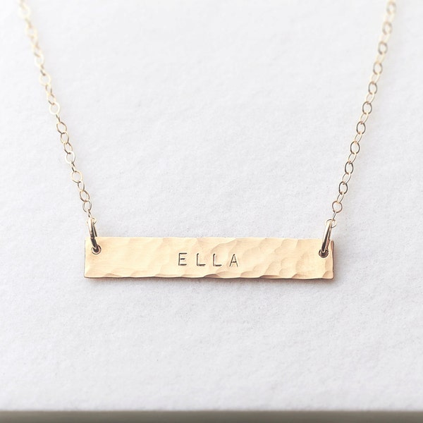 Personalised hammered bar necklace - 14k gold fill, rose gold, sterling silver - name bar necklace - horizontal bar necklace