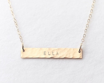 Personalised hammered bar necklace - 14k gold fill, rose gold, sterling silver - name bar necklace - horizontal bar necklace