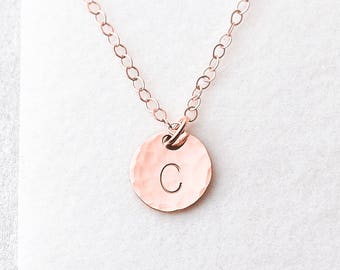 Hammered initial disc necklace - letter necklace - personalised disc necklace - 14k gold fill, rose gold, silver - gift for sister