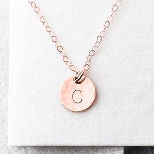 Hammered initial disc necklace - letter necklace - personalised disc necklace - 14k gold fill, rose gold, silver - gift for sister