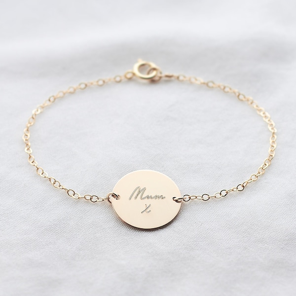 Handwriting Disc Bracelet - signature jewellery - actual handwriting  - 14k gold fill, sterling silver - keepsake jewellery - mum gift