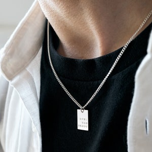 Men&#39;s Personalised Silver Rectangle Necklace