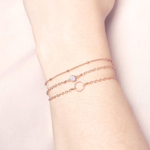 Rose Gold stacking bracelet set - delicate bracelets - layering bracelet set - dainty bracelets - set of 3 - jewellery gift