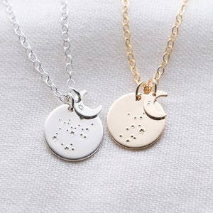 Collar con inicial de constelación personalizado - collar con inicial celestial - collar con luna y estrellas - mes de nacimiento - signo zodiacal personalizado