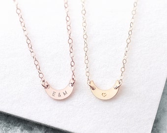 Personalised gift for her - 14k gold fill and rose gold - initial necklace - moon necklace - crescent necklace - bridesmaid gift