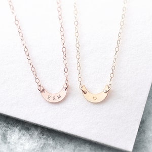 Personalised gift for her 14k gold fill and rose gold initial necklace moon necklace crescent necklace bridesmaid gift image 1