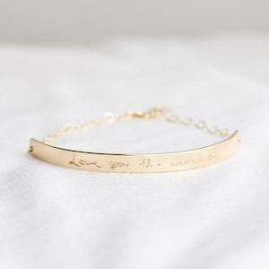 Gepersonaliseerde halve manchetarmband met handschrift - echte handschriftsieraden - 14k gouden vulling / sterlingzilver - handschrift dierbaren