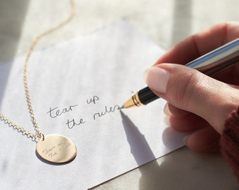 Handwritten Message Necklace - engraved with your handwriting - 14k gold fill / sterling silver - Signature necklace - gold pendant necklace