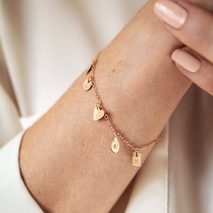 Family Initials Charm Bracelet 14k Gold Filled Sterling Silver Personalised Initial Bracelet Gift for Mum Dainty Gold Bracelet Etsy