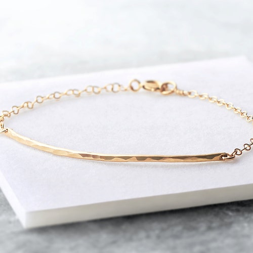 Curved Hammered Bar Bracelet Dainty Gold or Silver Bar - Etsy