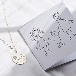 Childs Drawing Necklace handwriting necklace gift for mum kids drawing gift 14k gold fill, sterling silver keepsake image 1