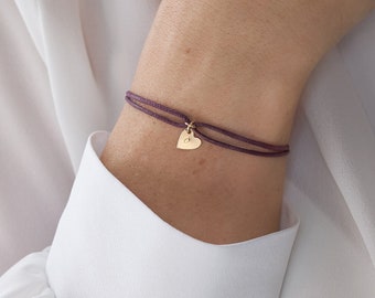 Bracelet personnalisé Tiny Heart Cord - bracelet initial en or ou en argent - bracelet d’amitié en cordon végétalien - cadeau pour ami