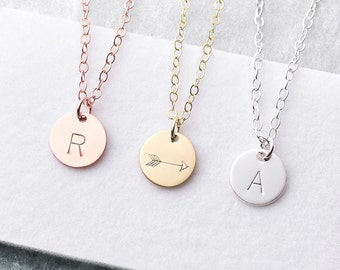 Initial necklace - gold fill, sterling silver - personalised initial disc necklace - letter necklace - hand stamped - Christmas gift for her