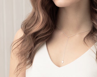 Sterling Silver Lariat necklace - long layering Y necklace with personalised charm