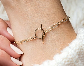 Paperclip Chain Bracelet with T-bar Clasp, in 14k Gold Fill