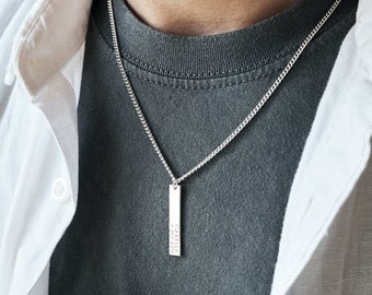 Men's Personalised Vertical Silver Bar Necklace