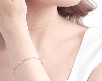 Personalised gemstone choker and bracelet - coordinating wedding jewellery - bridesmaid bracelet - bridal necklace - delicate gold bracelet