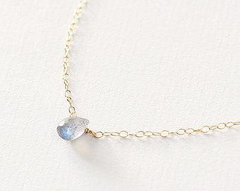 Ines - 14k Gold Labradorite necklace  - tiny gemstone necklace - semi precious necklace - teardrop necklace - bridesmaid gift