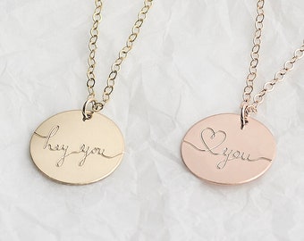 Personalised Phrase Disc necklace - gold disc necklace - personalised gift necklace - 14k gold fill, sterling silver, gift for friend