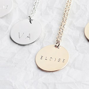 Large personalised disc necklace  - gold pendant necklace - initial necklace - large disc necklace -  gold fill name necklace