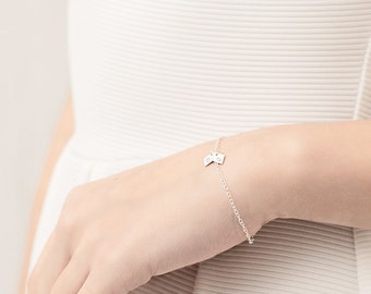 Zoe - silver initial bracelet - personalised silver bracelet - diamond charm bracelet - tiny letter bracelet - gift for sister