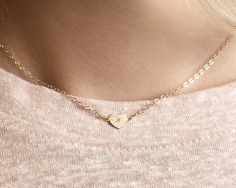 Dainty Heart Necklace - initial heart necklace - letter necklace - 14k gold fill, rose gold, sterling silver - heart charm