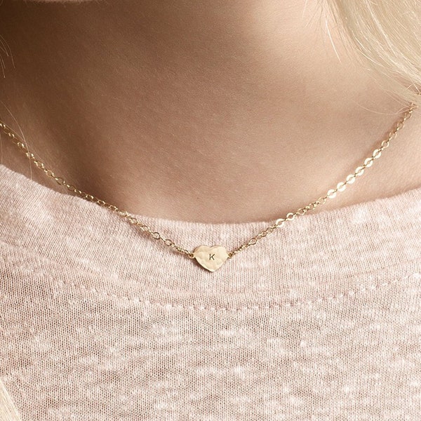 Dainty Heart Necklace - initial heart necklace - letter necklace - 14k gold fill, rose gold, sterling silver - heart charm