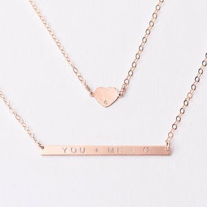 Heart and skinny bar layering necklace set personalised bar necklace gold initial necklace heart necklace gift for her image 2