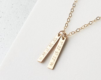 Skinny Tag Coordinates Necklace - personalised gold tag necklace - vertical bar necklace - custom coordinates - name bar necklace