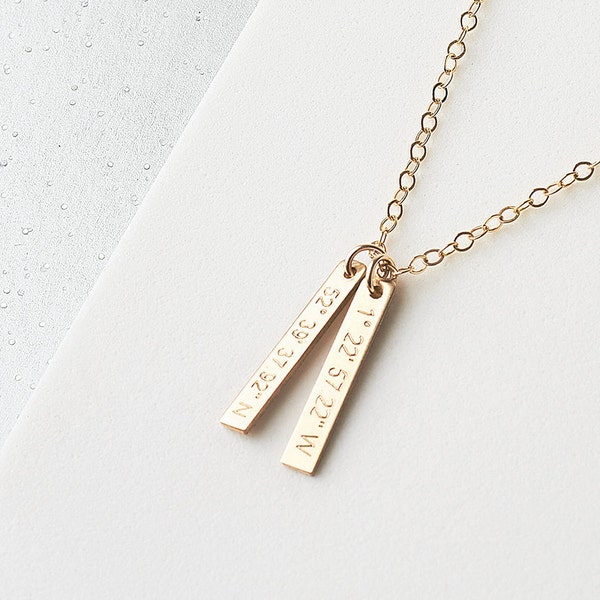 Skinny Tag Coordinates Necklace - personalised gold tag necklace - vertical bar necklace - custom coordinates - name bar necklace
