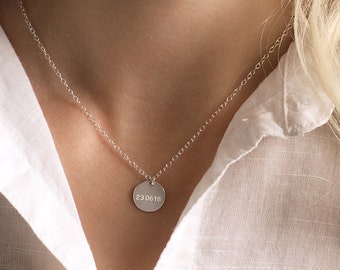 Personalised name disc necklace - silver initial disc necklace - date necklace - necklace for mum - gold disc necklace