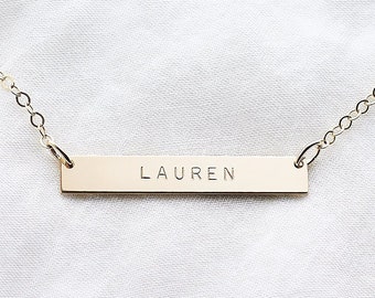 Personalised gold bar necklace - horizontal bar necklace - gold name bar necklace - name plate necklace - personalised bar necklace