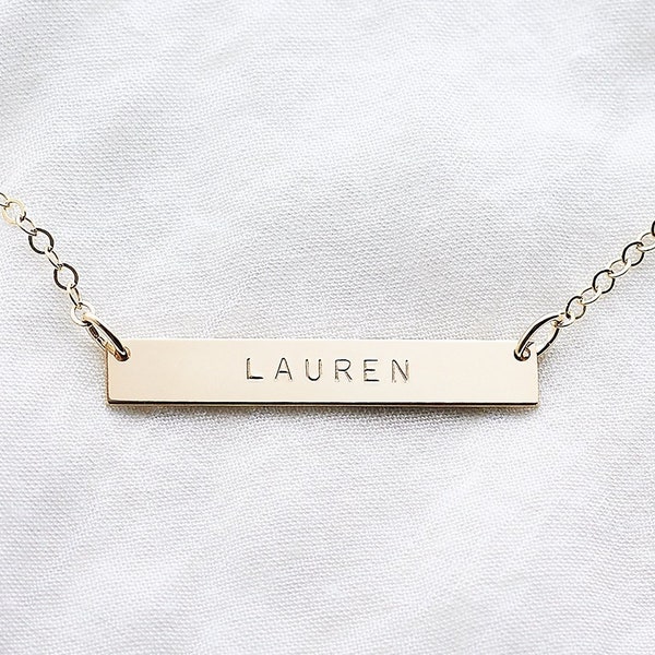 Personalised gold bar necklace - horizontal bar necklace - gold name bar necklace - name plate necklace - personalised bar necklace