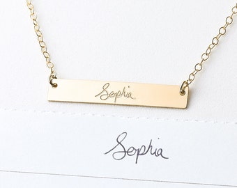 Your Handwriting Bar Necklace - gold fill signature necklace - actual handwriting name bar - memorial gift - gift for her