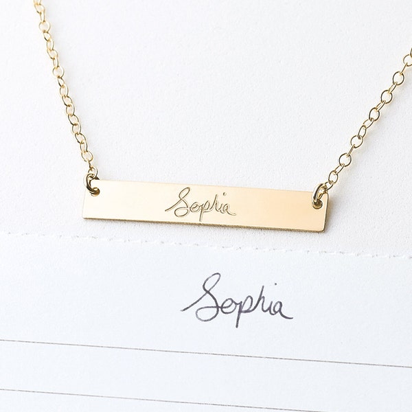 Your Handwriting Bar-ketting - kenmerkende ketting met vergulde vulling - echte handschriftnaambalk - herdenkingscadeau - cadeau voor haar