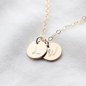 Handwriting Initial Disc Necklace - handwriting gift - 14k gold fill / sterling silver - family initials necklace - gift for mum - keepsake