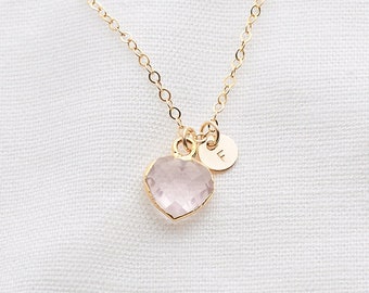 Personalised Rose Quartz Heart Necklace - 14k gold fill or sterling silver - Personalised Heart Necklace - Bridesmaid necklace