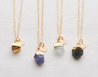 Personalised Semi Precious Birthstone Necklace - Gold Gemstone Necklace - Birthstone initial necklace