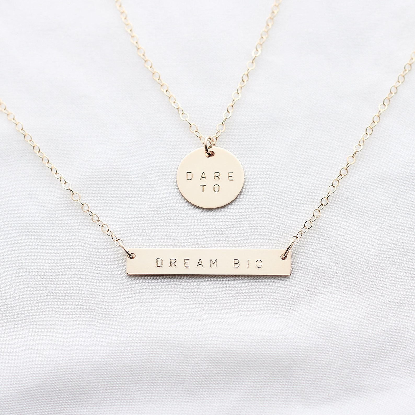 Personalised necklace set Dare to Dream Big gold bar Etsy