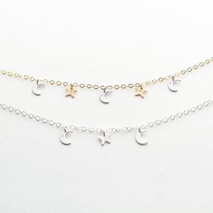 Moon And Stars Family Initials Bracelet 14k gold filled, sterling silver celestial jewellery gift for mum image 3