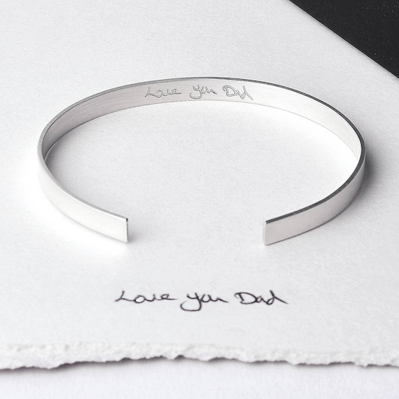 Men's Cuff Bracelet - handwriting bracelet for men - sterling silver bangle - gift for dad - child's handwriting - signature bracelet