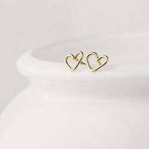 Little gold heart earrings - 14k gold fill - tiny heart earrings - heart post earrings - gold earrings uk -  girlfriend gift